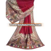 maroon wool kani scarf and shawl with centre cutwork style wool scarf shawls