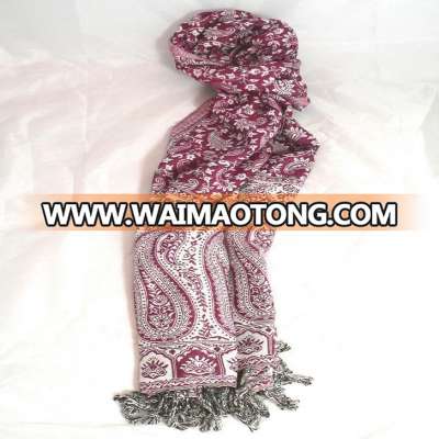 Women Multicolor Ethnic Pattern Tasseled Scarf Shawl